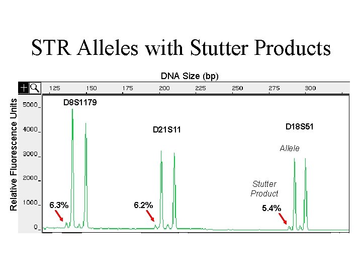 STR Alleles with Stutter Products Relative Fluorescence Units DNA Size (bp) D 8 S
