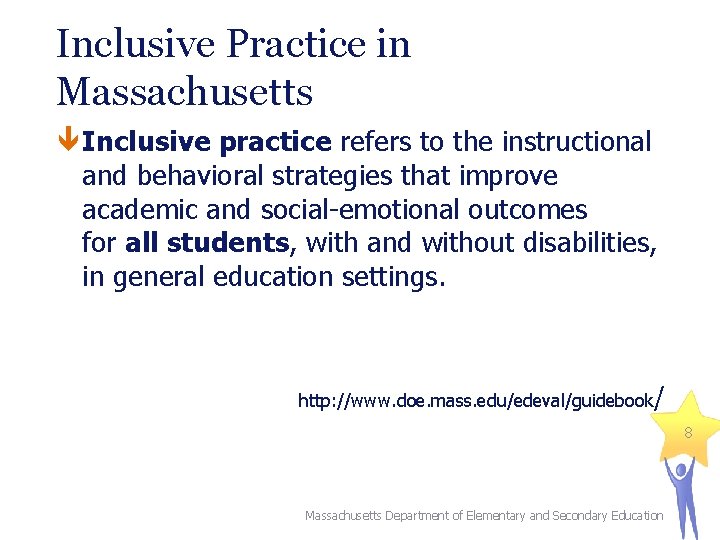 Inclusive Practice in Massachusetts Inclusive practice refers to the instructional and behavioral strategies that Inclusive Practice in Massachusetts Inclusive practice refers to the instructional and behavioral strategies that