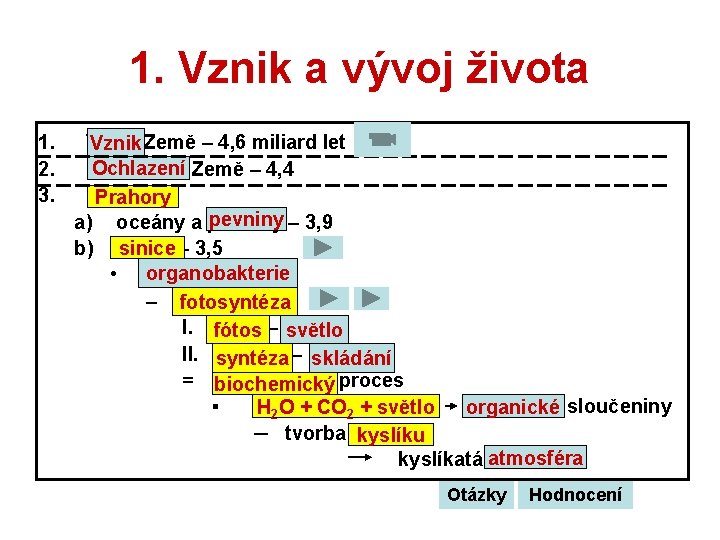 1. Vznik a vývoj života 1. 2. 3. Vznik Země – 4, 6 miliard