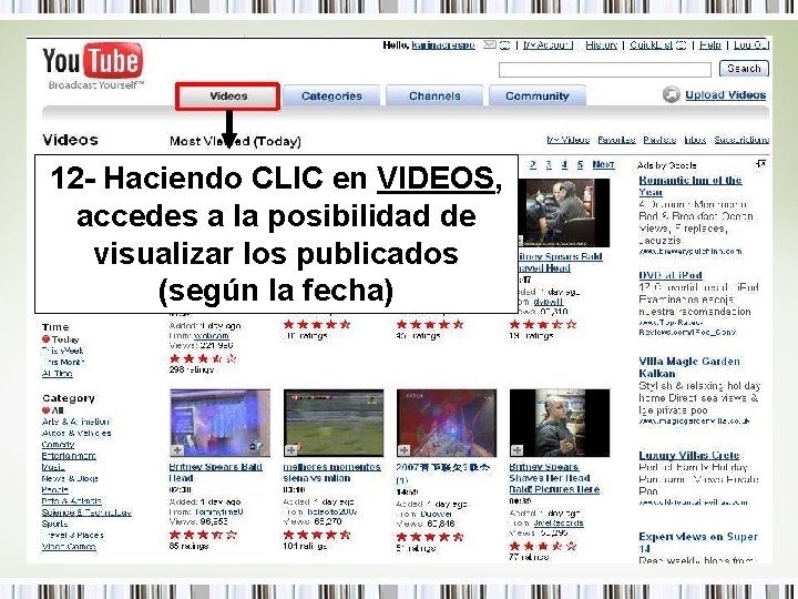 12 - Haciendo CLIC en VIDEOS, accedes a la posibilidad de visualizar los publicados