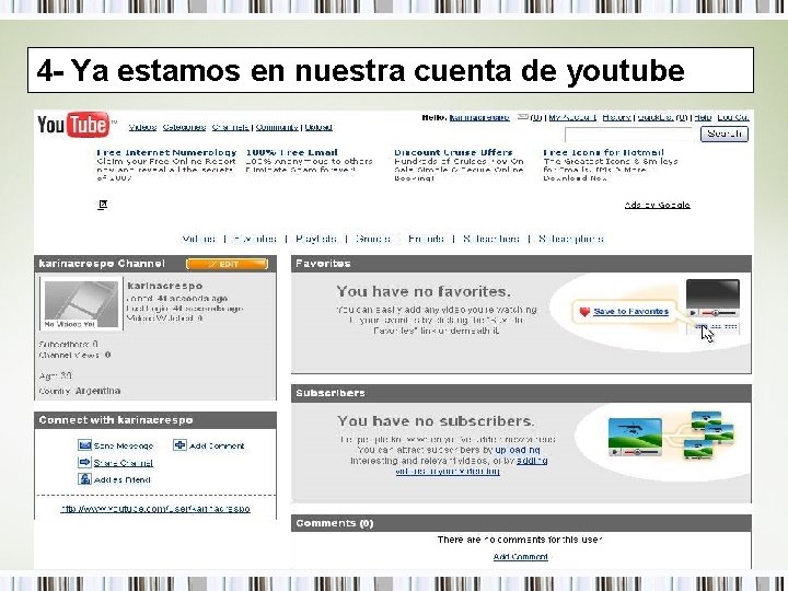 4 - Ya estamos en nuestra cuenta de youtube 