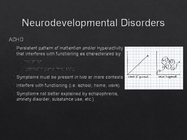 Neurodevelopmental Disorders � ADHD � Persistent pattern of inattention and/or hyperactivity that interferes with