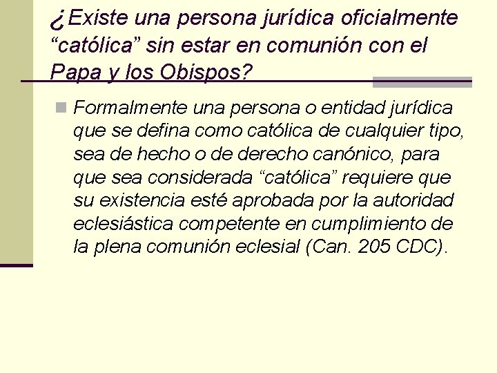 ¿Existe una persona jurídica oficialmente “católica” sin estar en comunión con el Papa y