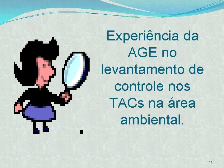 Experiência da AGE no levantamento de controle nos TACs na área ambiental. 14 