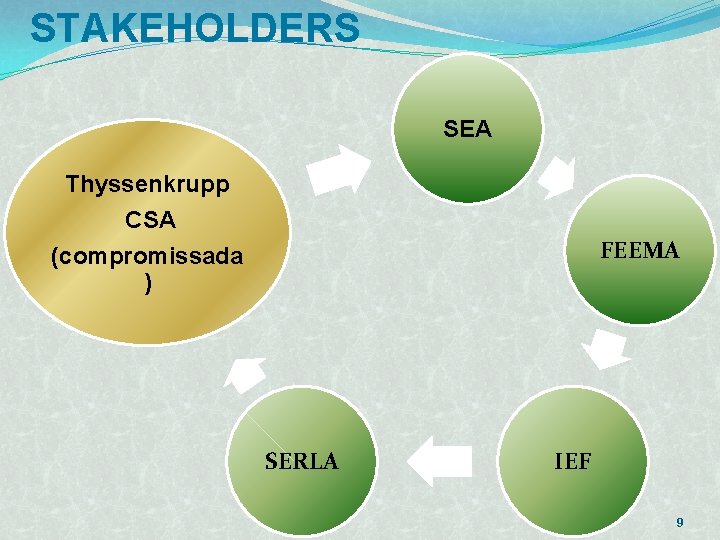 STAKEHOLDERS SEA Thyssenkrupp CSA (compromissada ) FEEMA SERLA IEF 9 