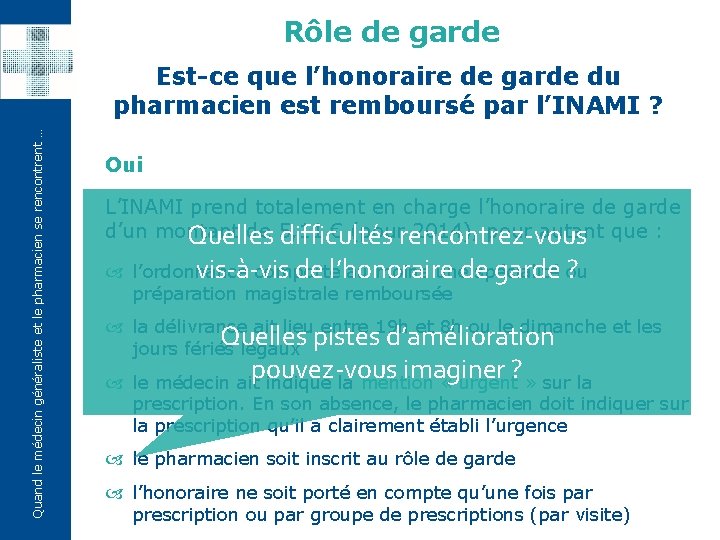 Rôle de garde Quand le médecin généraliste et le pharmacien se rencontrent … Est-ce