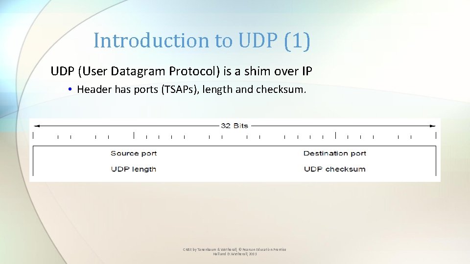 Introduction to UDP (1) UDP (User Datagram Protocol) is a shim over IP •