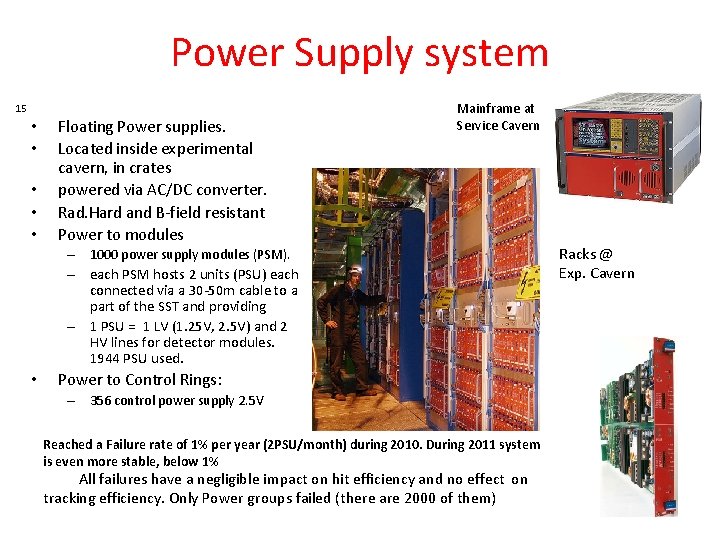 Power Supply system 15 • • • Floating Power supplies. Located inside experimental cavern,