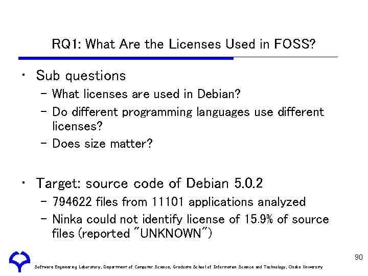 RQ 1: What Are the Licenses Used in FOSS? • Sub questions – What