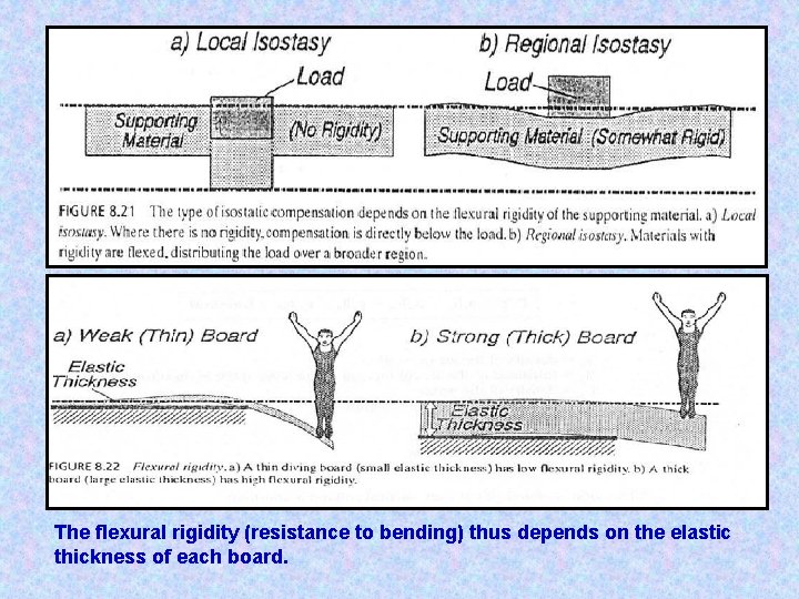 The flexural rigidity (resistance to bending) thus depends on the elastic thickness of each