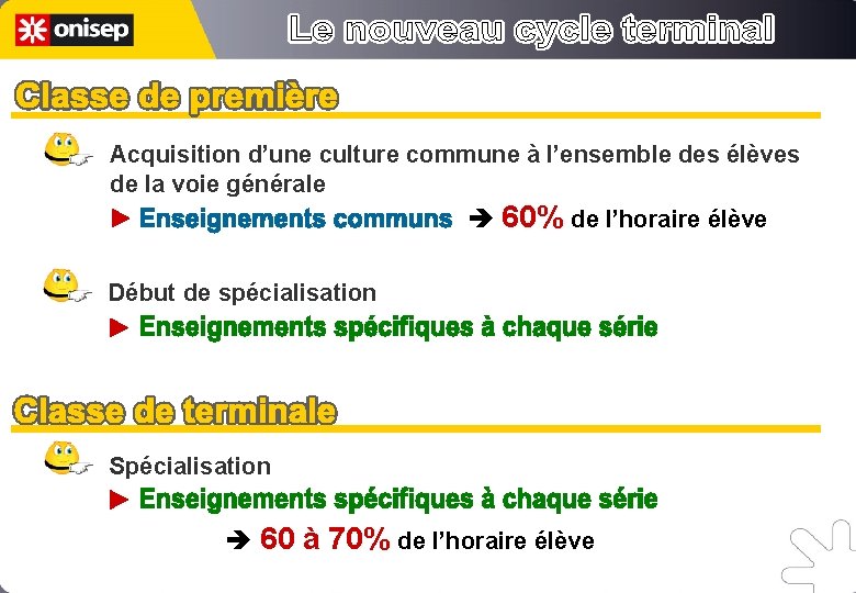 Acquisition d’une culture commune à l’ensemble des élèves de la voie générale è 60%