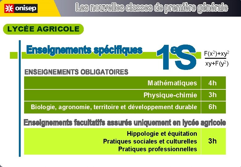 LYCÉE AGRICOLE F(x 2)+xy 2 xy+F(y 2) Mathématiques 4 h Physique-chimie 3 h Biologie,