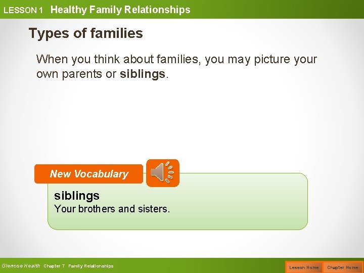 LESSON 1 Healthy Family Relationships Types of families When you think about families, you
