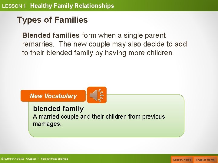 LESSON 1 Healthy Family Relationships Types of Families Blended families form when a single