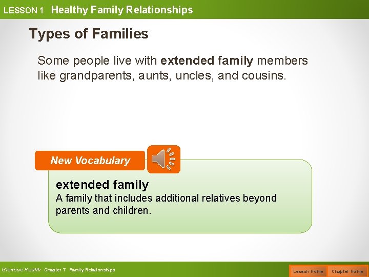 LESSON 1 Healthy Family Relationships Types of Families Some people live with extended family