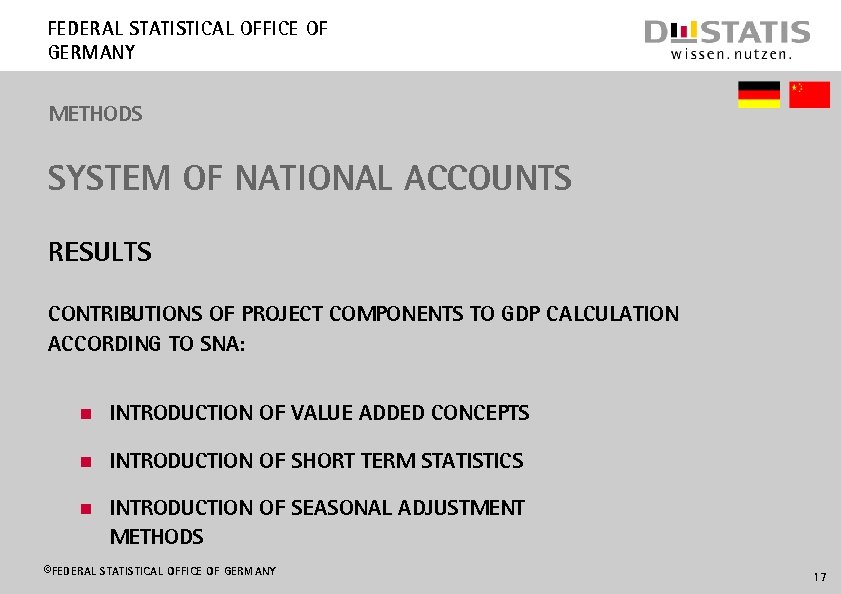 Federal Statistical Office of Germany METHODS SYSTEM OF NATIONAL ACCOUNTS Results Contributions of project