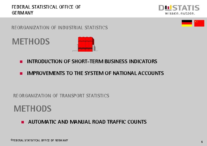 Federal Statistical Office of Germany Reorganization of Industrial statistics METHODS n Introduction of short-term