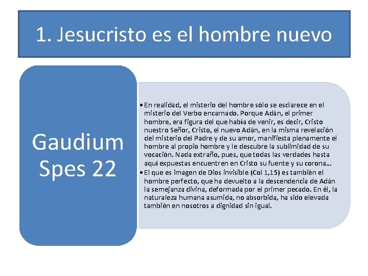 1. Jesucristo es el hombre nuevo Gaudium Spes 22 • En realidad, el misterio