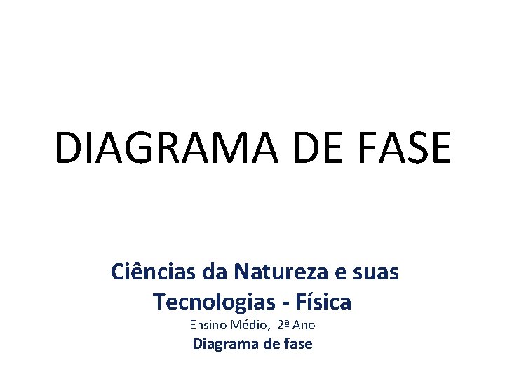 DIAGRAMA DE FASE Ciências da Natureza e suas Tecnologias - Física Ensino Médio, 2ª