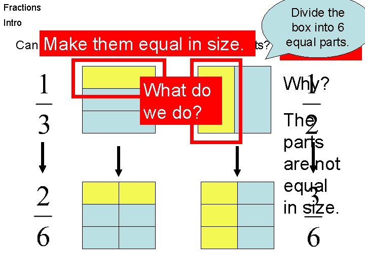 Fractions Intro Can you add together colored Make them the equal inyellow size. parts?