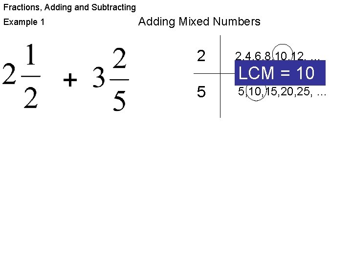 Fractions, Adding and Subtracting Adding Mixed Numbers Example 1 + 2 2, 4, 6,