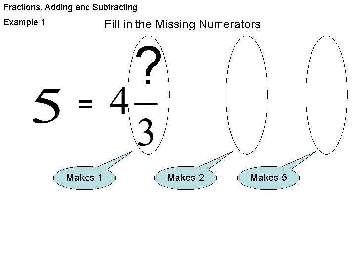 Fractions, Adding and Subtracting Example 1 Fill in the Missing Numerators = Makes 1