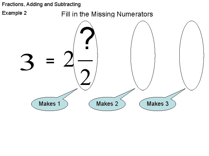 Fractions, Adding and Subtracting Example 2 Fill in the Missing Numerators = Makes 1