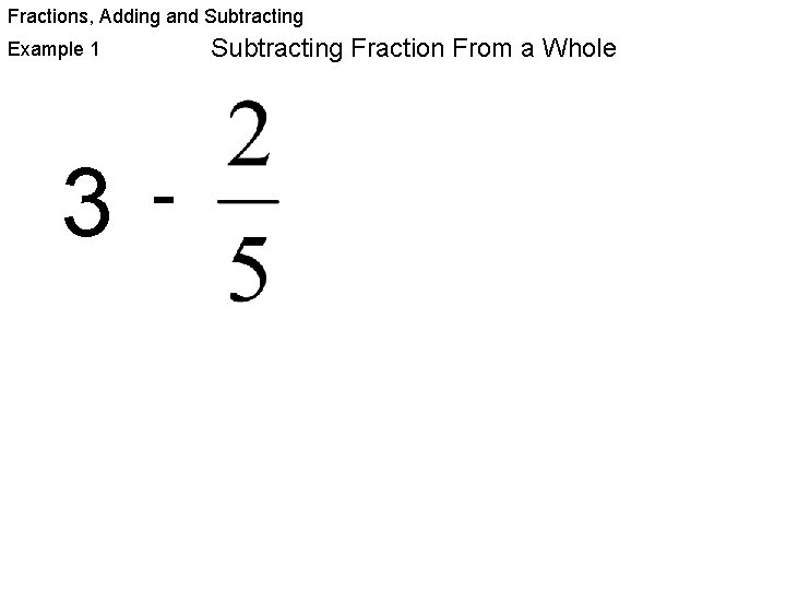 Fractions, Adding and Subtracting Fraction From a Whole Example 1 3 - 
