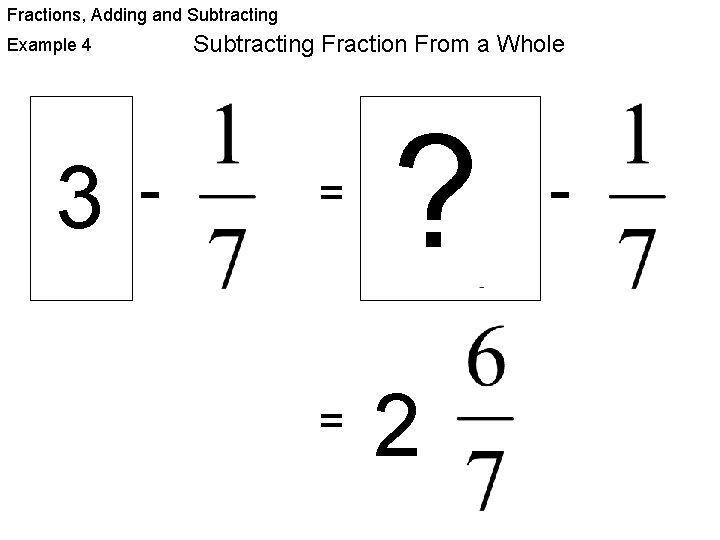 Fractions, Adding and Subtracting Fraction From a Whole Example 4 3 - ? =
