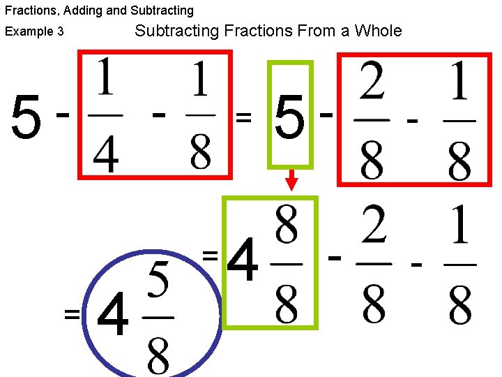 Fractions, Adding and Subtracting Fractions From a Whole Example 3 5 = = 4