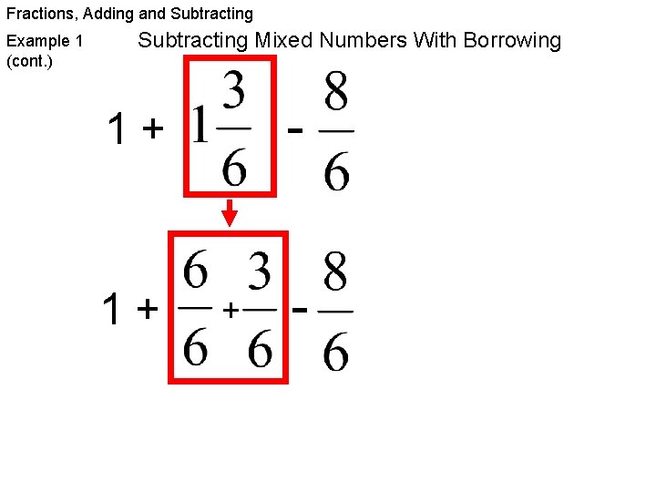 Fractions, Adding and Subtracting Example 1 (cont. ) Subtracting Mixed Numbers With Borrowing -