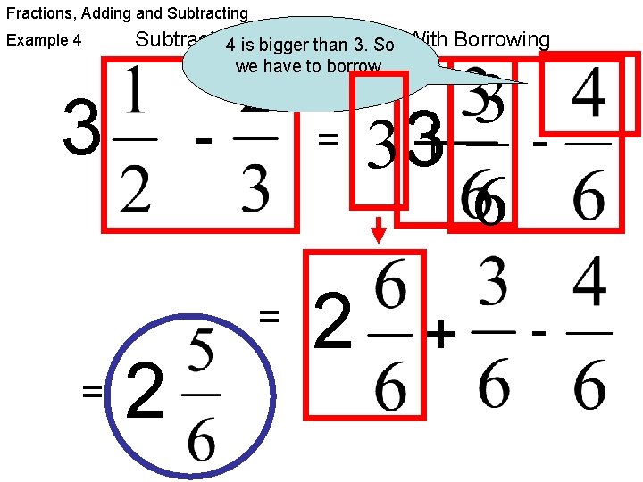 Fractions, Adding and Subtracting Example 4 Subtracting 4 is. Mixed bigger Numbers than 3.