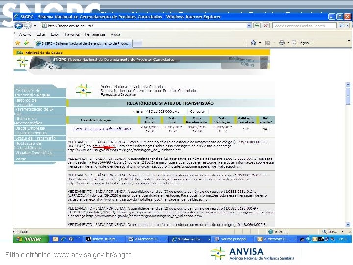 Sistema Nacional de Gerenciamento de Produtos Controlados Sítio eletrônico: www. anvisa. gov. br/sngpc 