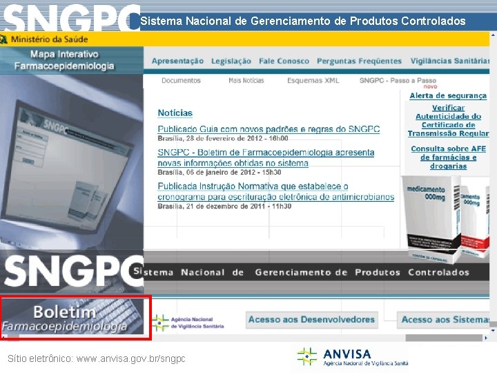 Sistema Nacional de Gerenciamento de Produtos Controlados Sítio eletrônico: www. anvisa. gov. br/sngpc 