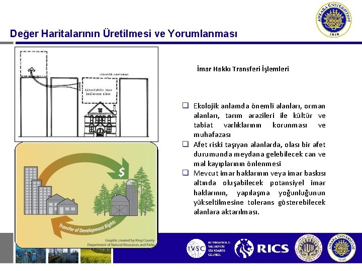 Değer Haritalarının Üretilmesi ve Yorumlanması İmar Hakkı Transferi İşlemleri q Ekolojik anlamda önemli alanları,