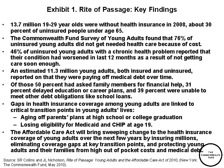 Exhibit 1. Rite of Passage: Key Findings • • 13. 7 million 19 -29