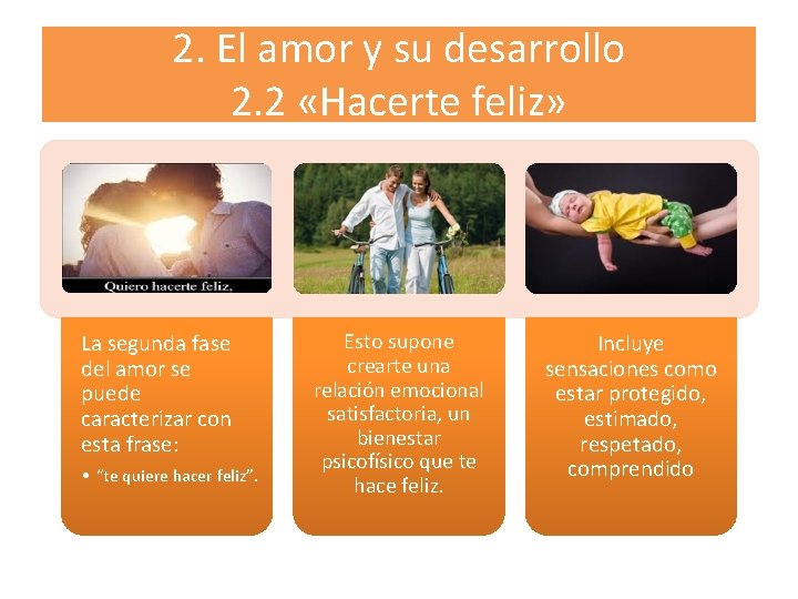 2. El amor y su desarrollo 2. 2 «Hacerte feliz» La segunda fase del