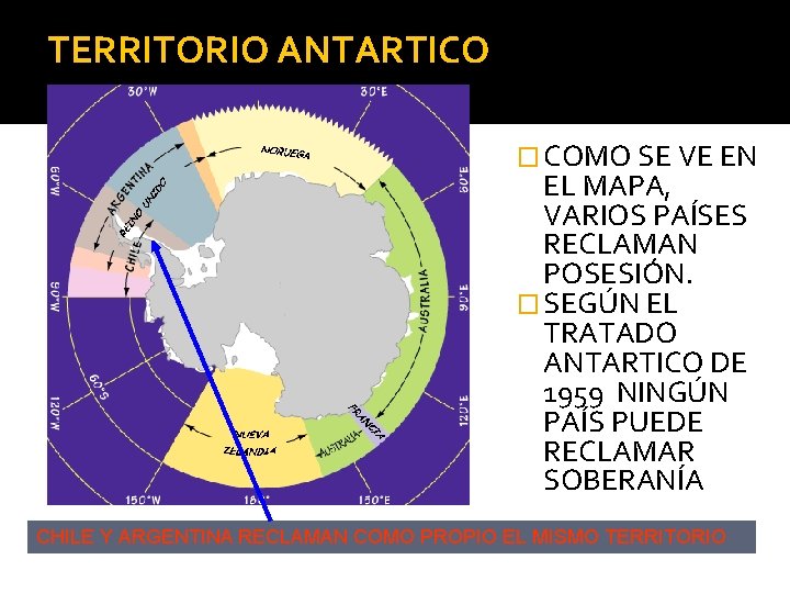 TERRITORIO ANTARTICO � COMO SE VE EN EL MAPA, VARIOS PAÍSES RECLAMAN POSESIÓN. �