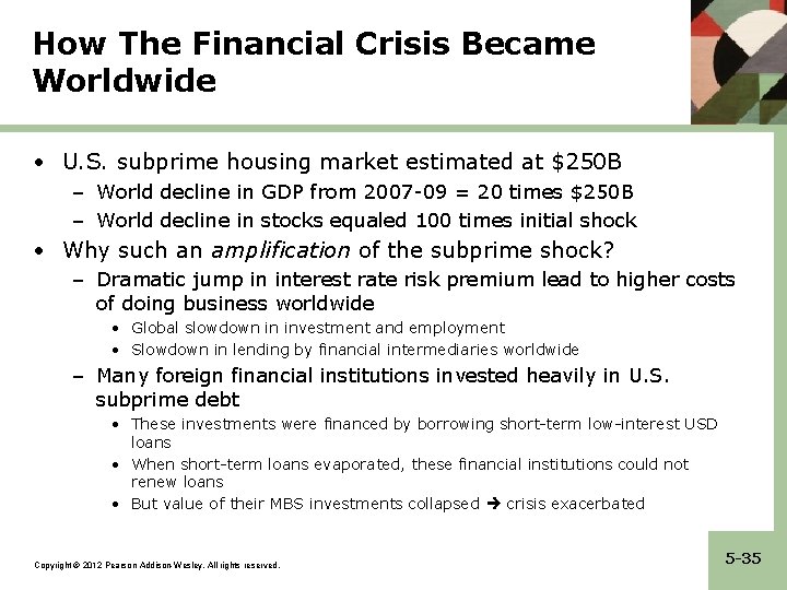 How The Financial Crisis Became Worldwide • U. S. subprime housing market estimated at