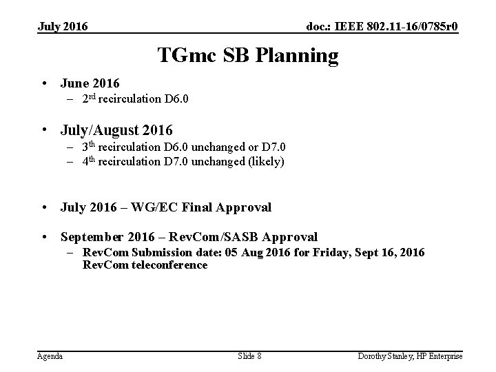 July 2016 doc. : IEEE 802. 11 -16/0785 r 0 TGmc SB Planning •