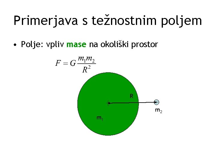 Primerjava s težnostnim poljem • Polje: vpliv mase na okoliški prostor R m 1