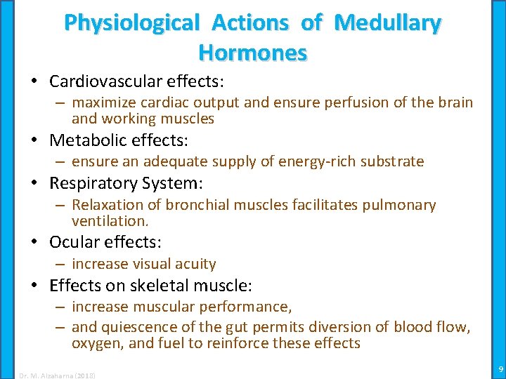 Physiological Actions of Medullary Hormones • Cardiovascular effects: – maximize cardiac output and ensure