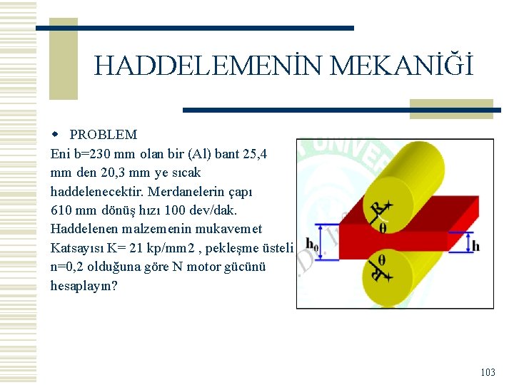 HADDELEMENİN MEKANİĞİ w PROBLEM Eni b=230 mm olan bir (Al) bant 25, 4 mm