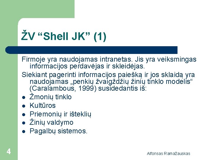 ŽV “Shell JK” (1) Firmoje yra naudojamas intranetas. Jis yra veiksmingas informacijos perdavėjas ir