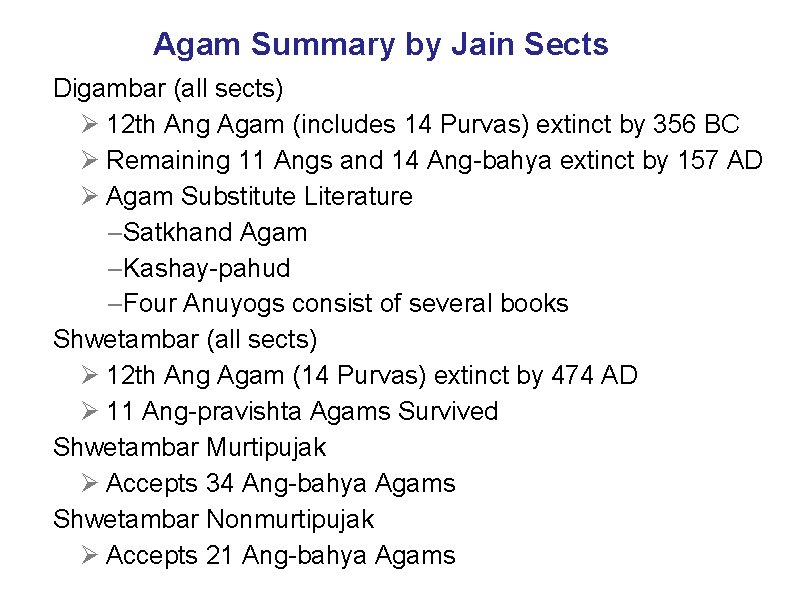 Agam Summary by Jain Sects Digambar (all sects) Ø 12 th Ang Agam (includes