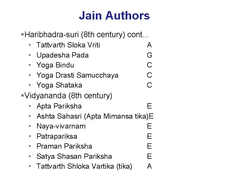 Jain Authors §Haribhadra-suri (8 th century) cont. . . • • • Tattvarth Sloka