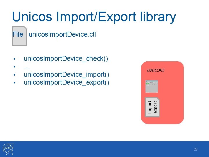 Unicos Import/Export library File unicos. Import. Device. ctl unicos. Import. Device_check() … unicos. Import.