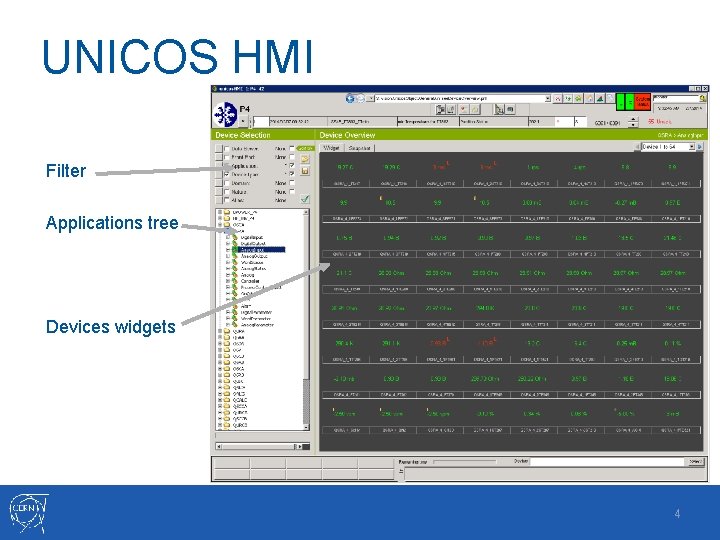 UNICOS HMI Filter Applications tree Devices widgets 4 