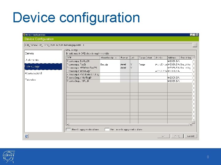 Device configuration 8 