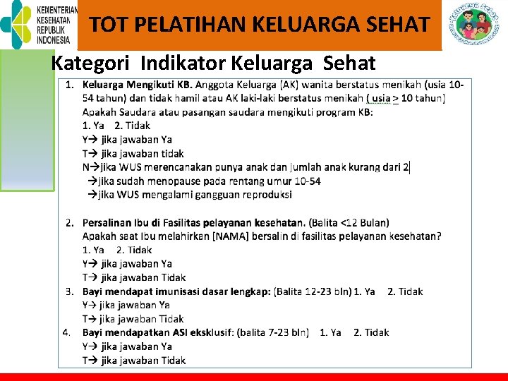 TOT PELATIHAN KELUARGA SEHAT Kategori Indikator Keluarga Sehat 